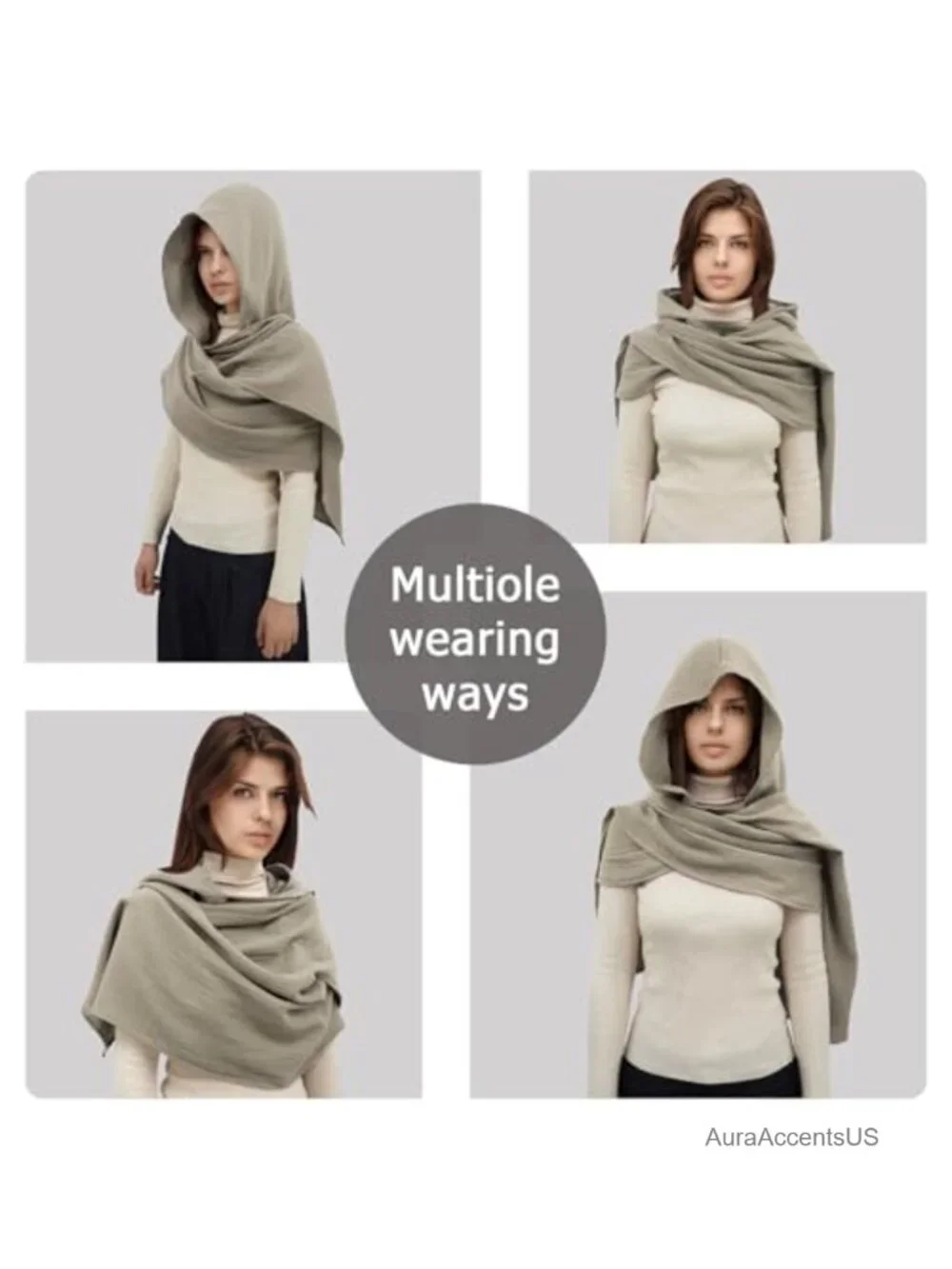 Linen Cotton Hooded Shawl Scarf Cape Multifunctional Medieval Goth Wrap